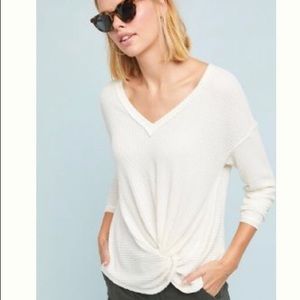 Anthropologie IVORY Knotted Waffle Top Large